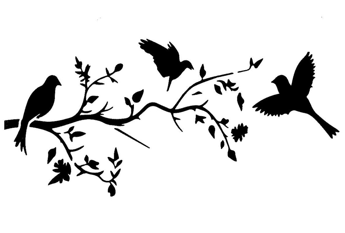 Schablone mit herbstlichem Zweig und Vögeln DIN A 4